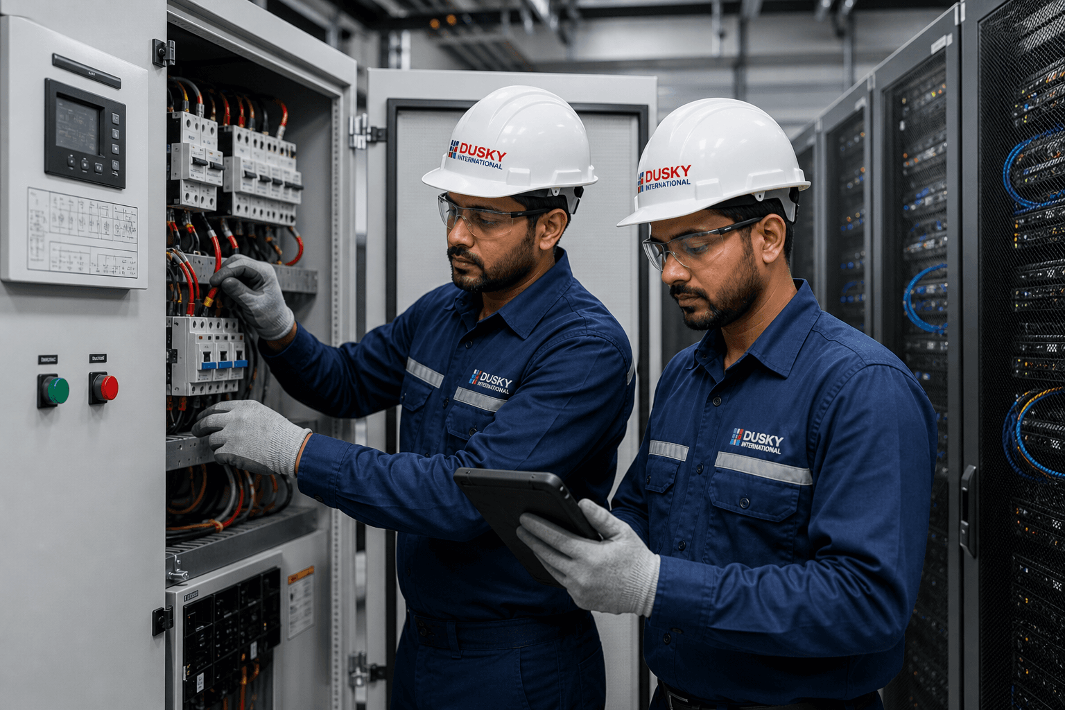 Dusky engineers installing and commissioning UPS and electrical systems on site